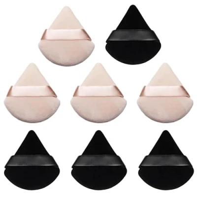 Abbildung von AQSQWQ 8 Stücke Dreieck Makeup Puderquaste, Gesicht Schwämmchen Powder Puff, Waschbar Wiederverwendbar Sponge,Nass Trocken Make up Werkzeug für Loses Puder oder Foundation Rouge(4Schwarz+4Nude)