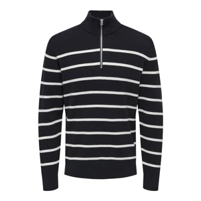 Abbildung von Only &amp; Sons Sphil HALF ZIP NOOS Strickpullover, Herren, Größe: Large, Dark navy stripesant. white