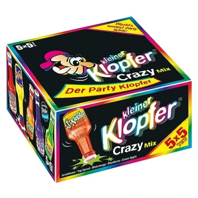 Abbildung von Kleiner Klopfer Crazy Mix Neu mit Trendsorte Blueberry 25 Liköre in 5 verschiedenen Geschmacksrichtungen Marken Spirituosen Lebensmittelzeitung Top Marke 2023 500 ml