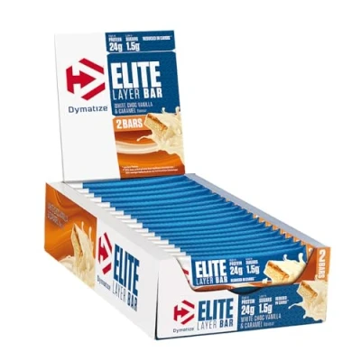 Abbildung von Dymatize Elite Layer Bar White Choc Vanilla Caramel 18x(2x30g) Protein Riegel