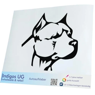 Abbildung von INDIGOS UG Aufkleber Autoaufkleber JDM Die Cut Auto 200x183 mm Pitbull Kopf schwarz Heckscheibe Heckscheibenaufkleber Sticker Tuning