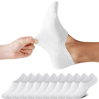 Abbildung von FALARY Füßlinge Herren Damen Footies Unsichtbare Kurze 10 Paar Sneaker Socken Großes Silikonpad Verhindert Verrutschen_Weiß_47 50
