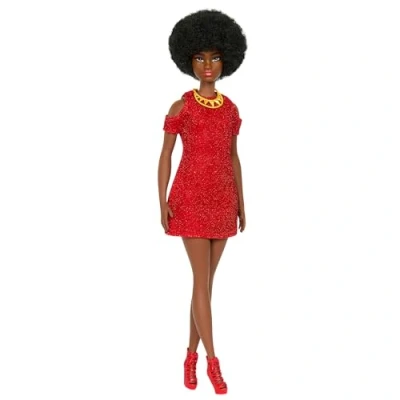 Abbildung von Mattel® Babypuppe Barbie Fashionistas Puppe Black mit rotem Strickkleid