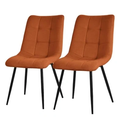 Abbildung von ML Design Esszimmerstühle 2er Set Orange, Wohnzimmerstühle mit Stoffbezug &amp; schwarzen Metallbeinen, Küchenstühle Rückenlehne, Polsterstühle für Esszimmer Wohnzimmer Küche Büro, Gepolsterte Sessel