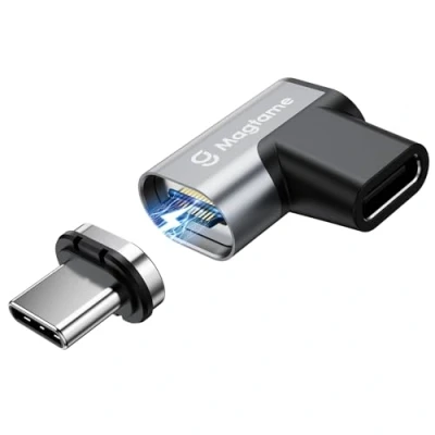 Abbildung von Magtame 240W Magnetisch USB C Adapter, 90 Grad Typ Magnet Adapter 24 Pin mit PD Schnellladung, 20Gbps Datenübertragung, 4K@60Hz Video für iPhone 15/MacBook Pro/Air und mehr Geräte