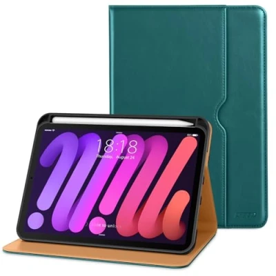 Abbildung von DTTO hülle für iPad Mini 7. / 6. Generation 8,3 Zoll 2024/2021, Premium Leder Business Folio Stand Schutzhülle 7 (A17 Pro)/Mini 6 mit Stifthalter, mehrere Betrachtungswinkel, Grün