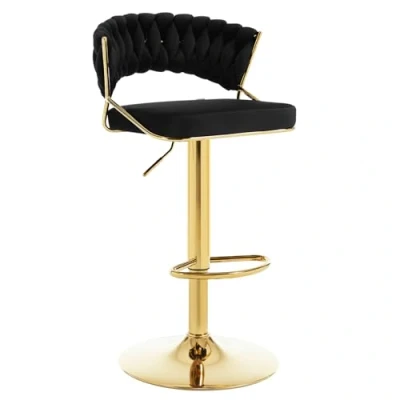 Abbildung von WOLTU Barhocker höhenverstellbar, Barstuhl 360 drehbar, Küchenhocker mit geflochtener Rückenlehne Fußstütze, Hocker Bar Küche, Samt Metall, Schwarz, BH427sz 1