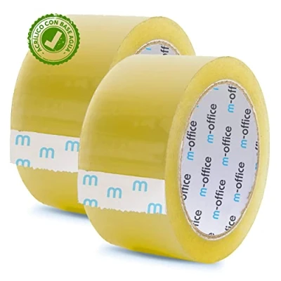 Abbildung von m office transparentes Klebeband, selbstklebendes Verpackungsband für Kartons, Versand, Umzüge und Handwerk, sicheres robustes Papier (48 mm x 66 m, x2)