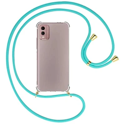 Abbildung von mtb more energy® Handykette kompatibel mit Nokia C32 türkis/Gold Smartphone Hülle zum Umhängen Anti Shock Full TPU Case