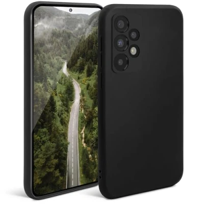 Abbildung von Moozy Minimalist Series Silikon Hülle für Samsung A33 5G, Schwarz Mattes Finish, Dünne, Leichte, Weiche TPU Handyhülle Schutzhülle Case Cover