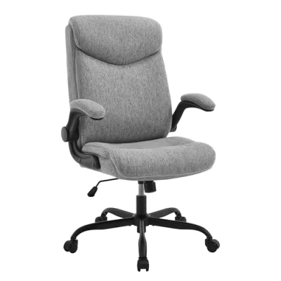Abbildung von eSituro Bürostuhl ergonomisch, Schreibtischstuhl, Chefsessel 150 kg, Drehstuhl mit Rollen, hochklappbare Armlehnen, Sitzfläche aus Stoff, Grau