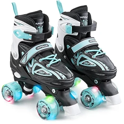 Abbildung von Apollo Super Quad X Pro verstellbare Rollschuhe für Kinder komfortable, größenverstellbare LED Roller Skates Mädchen und Jungen Größen 31 42