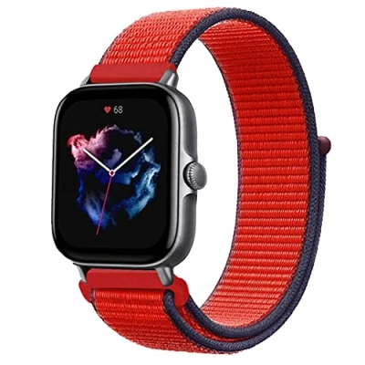 Abbildung von Niboow 20mm Armband für Amazfit GTS 4/GTS 4 Mini/GTS 3/GTS 2 2e/GTS 2/GTR Mini/GTR 42mm, Nylon Weich Armbänder Uhrenarmband Bip 3 Pro/Bip 3/Bip S/Bip Lite/Bip U Pro Rot