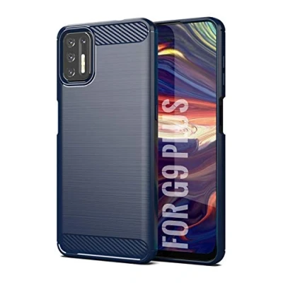 Abbildung von SCL Hülle Für Moto G9 Plus Handyhülle Motorola Plus, Carbon Faser Gebürstete Textur Design Schutzhülle mit Anti Kratzer und Stoß Absorbtion Technologie [Blau]
