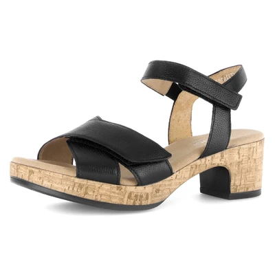 Abbildung von Gabor Damen Sandaletten, Frauen Sandalen,Moderate Mehrweite (G),Leichter Absatz,Sommerschuhe,Freizeitschuhe,schwarz (S.Kork),41 EU / 7.5 UK