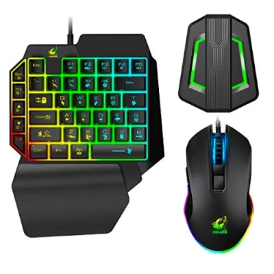 Abbildung von Einhandverdrahtete mechanische Feel Tastatur mit Hintergrundbeleuchtung+RGB Gaming Mouse +LED Wandler Hintergrundbeleuchtung für Nintendo Switch / Xbox One 360 PS4 PS3 PC (schwarz)