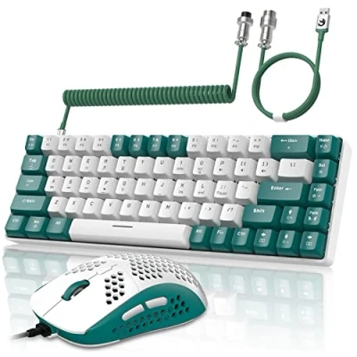 Abbildung von YINDIAO T8 60% RGB Gaming Tastatur und Maus Set + Gewendeltes USB C Kabel,Kabelgebundene Mechanische Tastatur,68 Tasten TKL Compact Layout,Maus mit Wabenstruktur,Bis zu 6400DPI,für PC MAC PS5 Grün