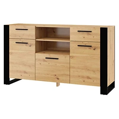 Abbildung von BIM Furniture Kommode Nuka C 155 cm Sideboard Highboard Schrank Schwarze handwerkliche Eiche
