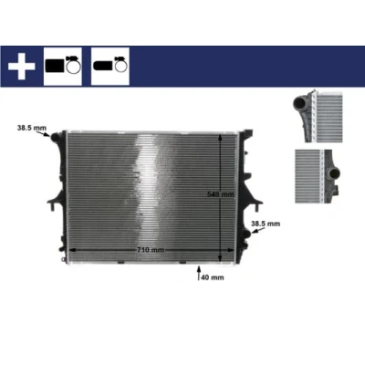Abbildung von MAHLE ORIGINAL CR 571 000S Kühler, Motorkühlung für Fahrzeuge mit/ohne Klimaanlage 710 548 40 mit Halter, Zubehör Klammer Kühlrippen gelötet