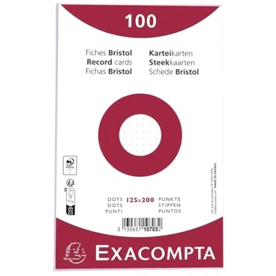 Abbildung von Exacompta Art. Nr. 10703E Karton mit 12 Packungen à 100 Karteien in Folie Bristol Dots ungelocht Format 125 x 200 mm PEFC zertifiziertes Clairefontaine Papier Farbe weiß