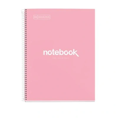 Abbildung von Miquelrius Notizbuch A4 Notebook, 1 farbiger Streifen, 80 Blatt mit horizontalem Lineatur 7 mm, Papier 90 g/m² mikroperforiert 4 Bohrungen für Ringe, Einband aus Karton, Farbe Rosa