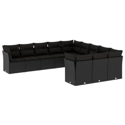 Abbildung von vidaXL Gartenmöbel 11 TLG. mit Kissen Ecksofa Mittelsofa Couchtisch Sofa Lounge Sitzgruppe Gartenset Garten Garnitur Gartensofa Poly Rattan Schwarz