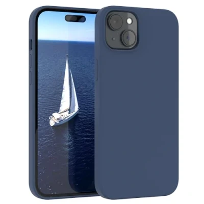 Abbildung von EAZY CASE Premium Silikon Handyhülle kompatibel mit iPhone 15 Plus Slimcover Kameraschutz und Innenfutter, Silikonhülle, Schutzhülle, Bumper, Handy Case, Hülle, Softcase, Dunkel Blau