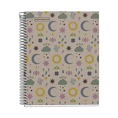 Abbildung von Miquelrius Recycelter Spiralblock A5 80 Blatt g Raster 5 x mm 1 farbiger Streifen Recyceltes Karton Hardcover Mond Design, Öko Optik
