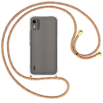 Abbildung von mtb more energy® Handykette kompatibel mit Nokia C12 Rainbow/Gold Smartphone Hülle zum Umhängen Anti Shock Full TPU Case