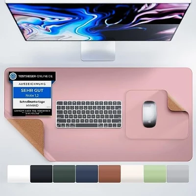 Abbildung von MYMIND® Schreibtischunterlage [2 er Set] 80x40cm Premium Qualität mit extra Mauspad Schreibunterlage für Homeoffice Schreibtisch Unterlagenmatte rutschfest Desk Mat Unterlage (Rosa)