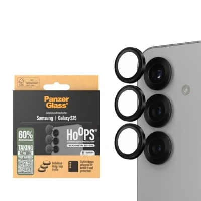 Abbildung von PanzerGlass Hoops Samsung Galaxy S25 Kameraobjektiv Schutz, Kratz &amp; Stoßfest, Einfache Installation, Ultrathin Panzer Schutz Glas, S24 Hüllenfreundlich, Schwarz
