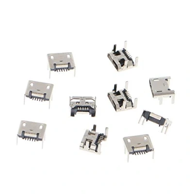 Abbildung von 10 Stück Micro USB Typ B 5 Pin Buchse Stecker SMD 4 Beine 90 Grad