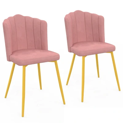 Abbildung von IDMarket Set mit 2 Stühlen Muschel Adella Rosa aus Samt goldenen Füßen