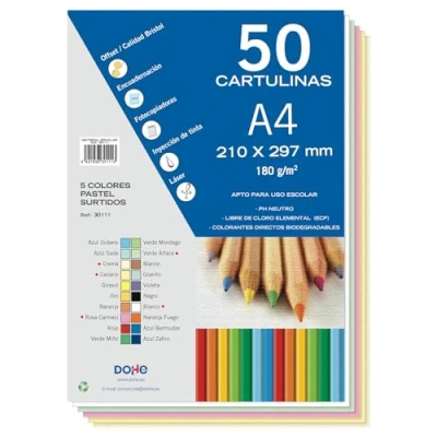 Abbildung von Dohe A4 Karton, Pastellfarben, für Bastelarbeiten und Drucke, 21 x 29,7 cm, 180 g/m², Bürobedarf