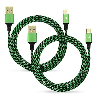 Abbildung von NITHO Satz von 2 Ladekabeln Kompatibel mit Xbox ONE/Playstation 4 Controllern, Meter Extra Langes USB A zu Micro B Ladekabel Stromkabel (2 Kabel, Grün)