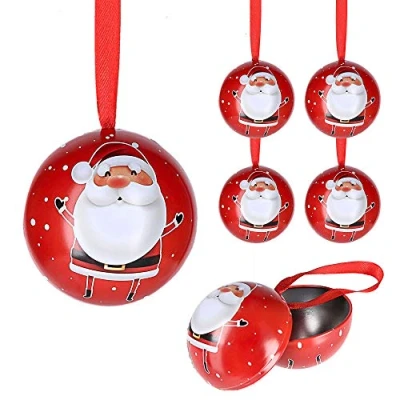 Abbildung von Cepewa Santa Weihnachtskugel 6er Set aus Metall zum Aufhängen und Öffnen Weihnachtsschmuck Christbaumkugel Weihnachtsmann (6 x Santa)