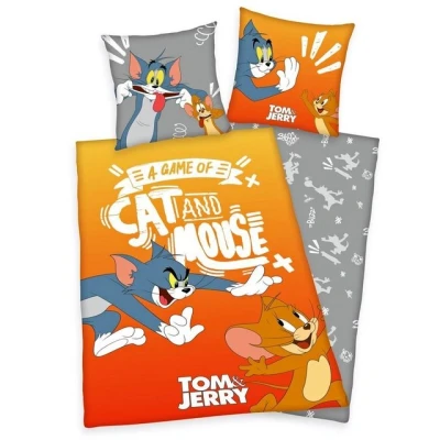 Abbildung von Kinderbettwäsche TOM und Jerry 135x200cm Jagd nach Katz &amp; Maus, Herding, Renforcé, 2 teilig, AND JERRY, Orange Anthrazit, Baumwolle