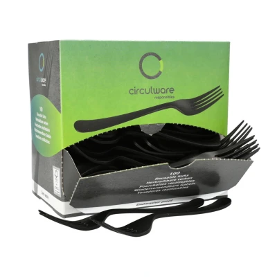 Abbildung von PAPSTAR Einwegbesteck Set 100 Mehrweg Gabeln PP MF 19cm schwarz, Polypropylen mit 30% mineralischen Füllern (PP MF)