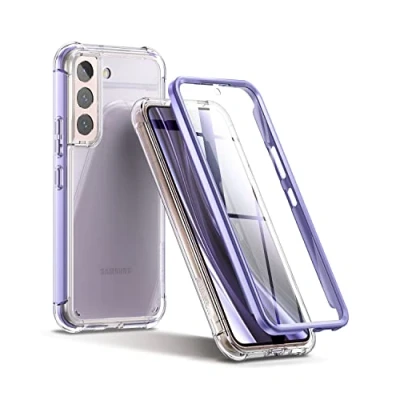 Abbildung von SURITCH für Samsung S22 Hülle Schutzhülle 360Stoßfest Transparent Front Und Rückenschutz Handyhülle TPU Bumper Eingebautem Displayschutz Galaxy Violett
