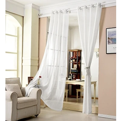 Abbildung von WOLTU Gardinen transparent mit Ösen Leinenoptik Vorhang Ösenvorhang Halbtransparent 140x245 cm Weiß Stores Voile Fensterschal Leinenvorhang für Wohnzimmer Kinderzimmer Schlafzimmer (1 Stück)