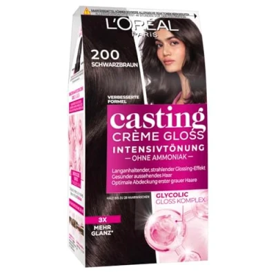 Abbildung von L&#039;Oréal Paris Coloration ohne Ammoniak und Silikone, Pflegende Intensivtönung mit Glanz Reflex Balsam, Casting Crème Gloss Haarfarbe, Nr. 200 Schwarzbraun (Braun), 1 Stück