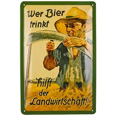 Abbildung von Nostalgic Art Retro Blechschild, 20 x 30 cm, Wer Bier trinkt hilft der Landwirtschaft Geschenk Idee für Fans, aus Metall, Vintage Design mit Spruch