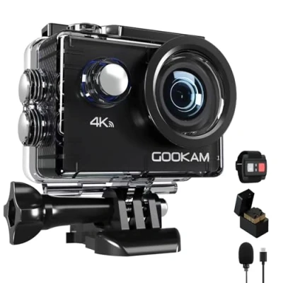 Abbildung von GOOKAM Action Cam 4K 20MP 40M Unterwasserkamera Wasserdicht WiFi Actionkamera mit 2.4G Fernbedienung 170 Weitwinkel Helmkamera 2x1050mAh Akkus Externem Mikrofon Reichlich Zubehör Kits