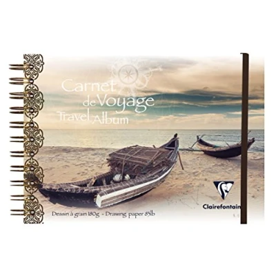 Abbildung von Clairefontaine 96104C Reisealbum (DIN A5, 14,8 x 21 cm, 180 g, 30 Blatt, mit Doppelspiralbindung, Gummizug, ideal für alle Globetrotter unter den Künstlern, Strandhaus Design) weiß