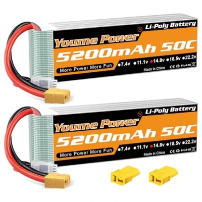Abbildung von Youme 4s Lipo Batterie 5200mAh, 14,8V 50C XT60 und Deans T Anschluss für RC Car, Truck, Truggy, Flugzeug UAV Drohne EDF(2Packs)