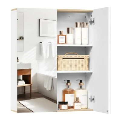 Abbildung von EUGAD Spiegelschrank (1 St) mit Doppeltür, 60x75x20cm, weiß und helle Eiche