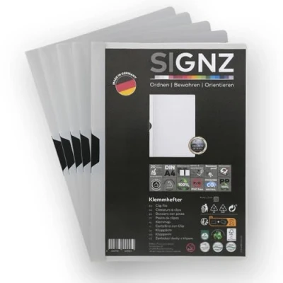 Abbildung von SIGNZ Klemmhefter DIN A4, 5 Stück, grau, Für bis zu 60 Blatt, CO2 neutral hergestellt, made in Germany