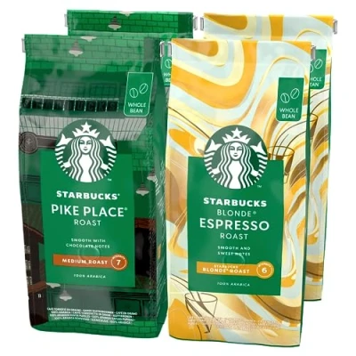 Abbildung von STARBUCKS Pike Place Roast, Blonde Espresso Roast Ganze Kaffeebohnen 450g (4er Pack)