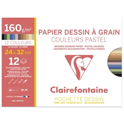Abbildung von Clairefontaine 96772C Packung mit 8 Bögen Zeichenpapier Etival Color, 24 x 32cm, 160g, 1 Pack, Pastellfarben sortiert