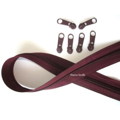 Abbildung von Slantastoffe 5m Reißverschluss endlos, Spirale 5mm + 10 Schieber/Zipper 27 Farben, Meterware (Bordeaux)